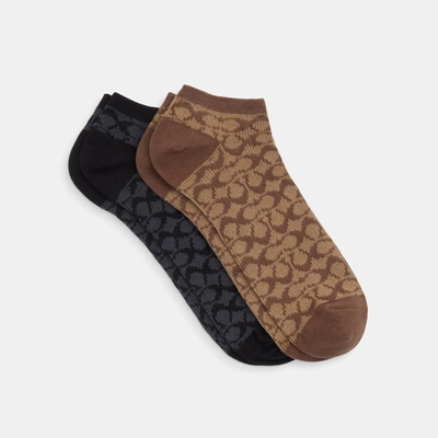Coach Outlet Signature Ankle Socks In Brown
