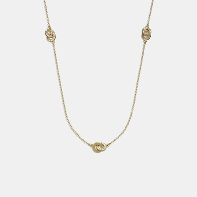 Coach Outlet Interlocking Open Circle Pearl Long Station Necklace In Gold