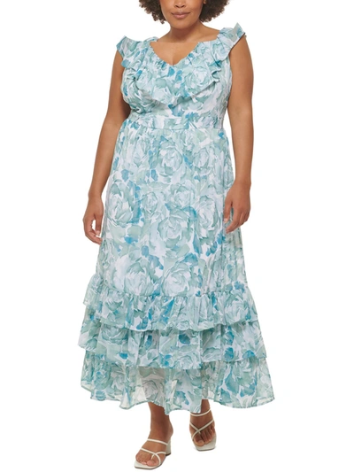 Calvin Klein Womens Chiffon Floral Maxi Dress In Blue