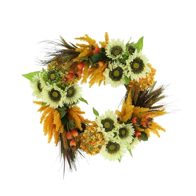Creative Displays Fall Wreath W/ Sunflowers, Pampas And Berries In White