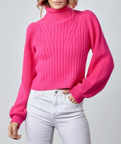 Merci Ribbed Turtleneck Sweater In Hot Pink
