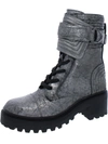 Dkny Basia Womens Leather Metallic Combat & Lace-up Boots In Multi