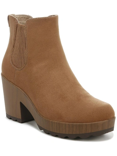 Dr. Scholl's Shoes Walk Away Womens Faux Suede Heels Booties In Brown