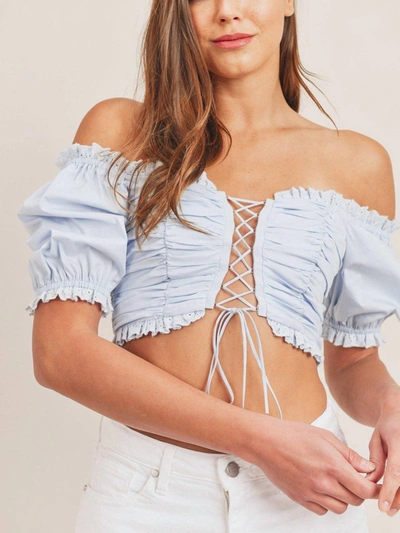 Mable Puff Sleeve Crop Top In Light Blue