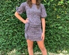 Olivaceous Floral Ruffled Dress In Purple In Grey
