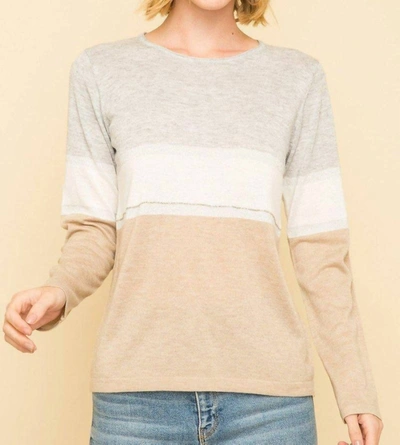 Mystree Color Block Knit Blouse In Ivory & Nude In Grey