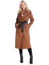 Tahari Juliette Womens Wool Blend Faux Leather Trim Wool Coat In Caramel