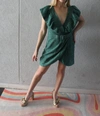 Neon Blush Ruffle Point Tweed Mini Dress In Green In Green