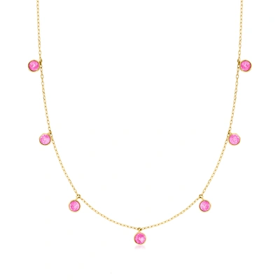 Rs Pure By Ross-simons Bezel-set Pink Topaz Station Necklace In 14kt Yellow Gold
