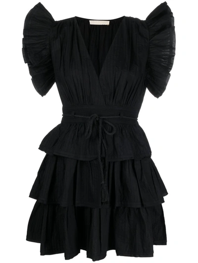 Ulla Johnson Camilla Gathered Tiered-skirt Mini Dress In Black