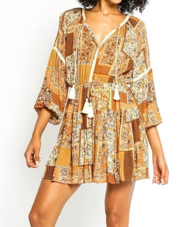 Olivaceous Boho Patchwork Dress In Mustard In Yellow