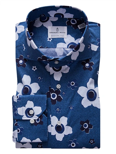 Emanuel Berg Men's Floral Shirt In Navy In Blue