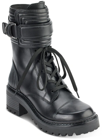 Dkny Basia Womens Leather Quilted Combat & Lace-up Boots In Black