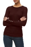 Michael Stars Gill Button Sleeve Top In Auburn In Brown
