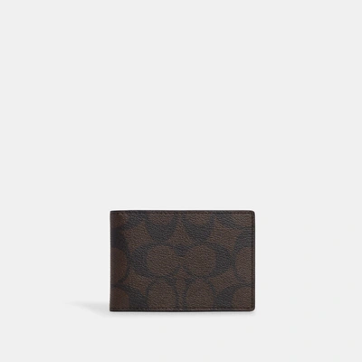 Coach Outlet Compact Billfold Wallet In Signature Canvas In Brown