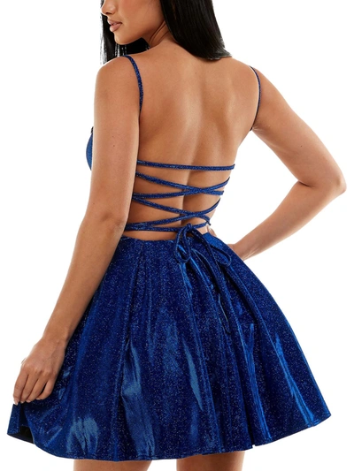 B Darlin Juniors Womens Glitter Mini Fit & Flare Dress In Blue