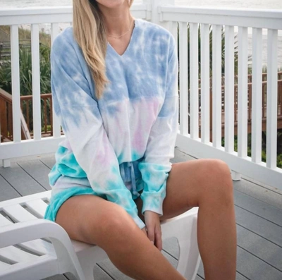 Simply Southern Island Terry Pullover In Multi In Blue
