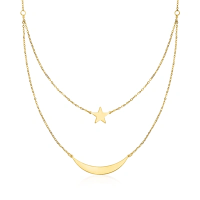 Rs Pure Ross-simons Italian 14kt Yellow Gold Moon And Star 2-strand Necklace In Multi