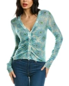 Rebecca Taylor Astera Fleur Ruched Top In Green