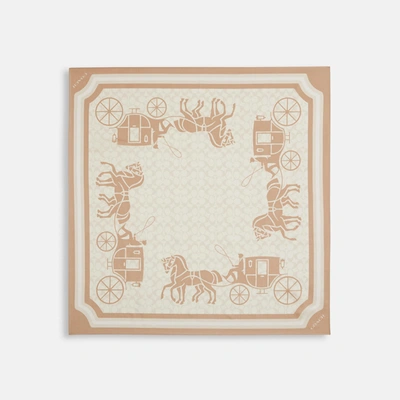 Coach Outlet Signature Horse And Carriage Silk Square Scarf In Beige