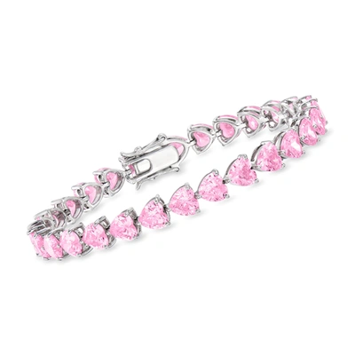 Ross-simons Heart-shaped Simulated Pink Sapphire Tennis Bracelet In Sterling Silver