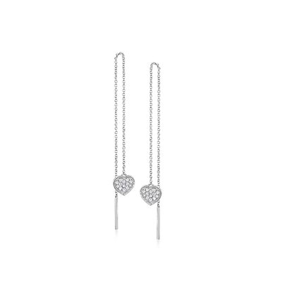 Rs Pure Ross-simons Diamond Heart Threader Earrings In Sterling Silver