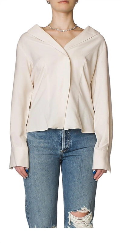 Vince Fitted Long Sleeve Blouse In Beige