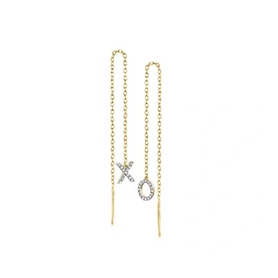 Rs Pure By Ross-simons Diamond Xo Mismatched Threader Earrings In 14kt Yellow Gold In Silver