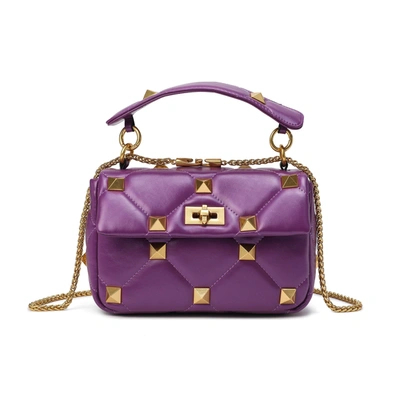 Tiffany & Fred Quilted And Studded Sheepskin Leather Shoulder Bag In Purple