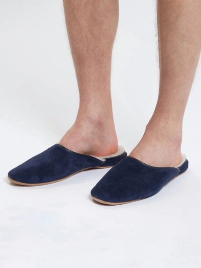 Derek Rose Shearling-lined Suede Slippers In Blue