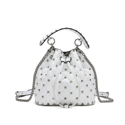 Tiffany & Fred Quilted Studded Lambskin Drawstring Shoulder Bag In White