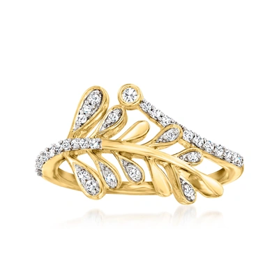 Ross-simons Diamond Leaf Bypass Ring In 18kt Gold Over Sterling In Silver