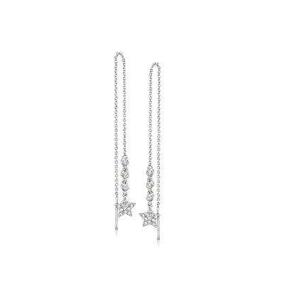 Rs Pure By Ross-simons Diamond Star Threader Earrings In Sterling Silver