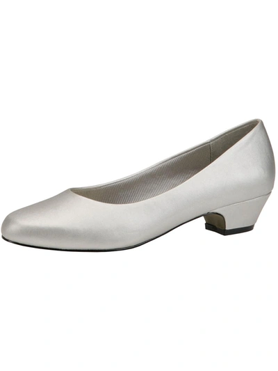 Easy Street Halo Womens Faux Leather Metallic Dress Heels In Silver