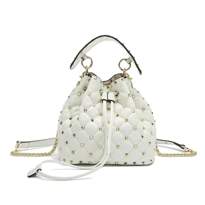 Tiffany & Fred Quilted Studded Lambskin Drawstring Shoulder Bag In White