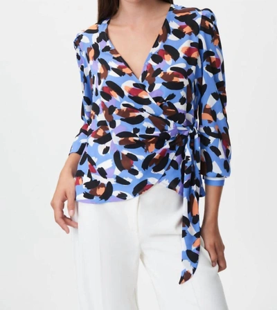 Joseph Ribkoff Brushstroke Side Tie Blouse In Blue/multi