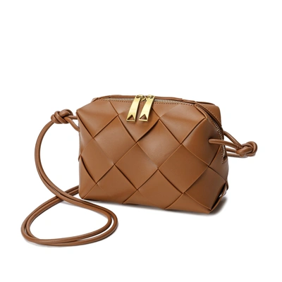 Tiffany & Fred Paris Tiffany & Fred Smooth Woven Leather Top-handle Crossbody/shoulder Bag In Brown