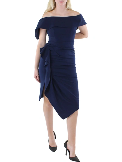 Betsy & Adam Womens Asymmetric Ruffled Cocktail And Party Dress In Blue