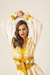 Masavi Leaf Neck Ruffle Blouse In Mustard In Yellow