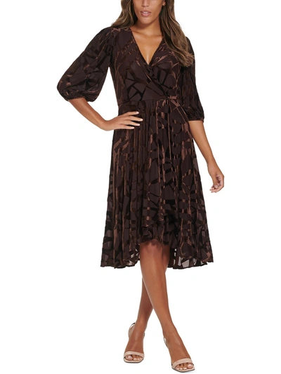 Calvin Klein Womens Velvet Burnout Cocktail And Party Dress In Brown