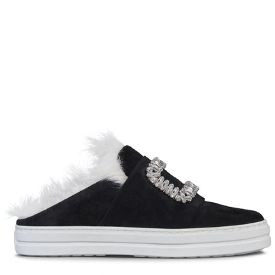 Roger Vivier Sneaky Viv Fur-lined Suede Sneakers In Black, Beige