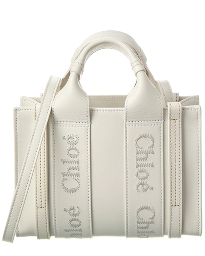 Chloé Woody Mini Leather Tote In White