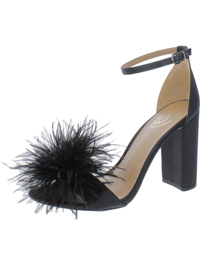 Sam Edelman Yaro Feather Womens Block Heel Ankle Strap Heels In Black