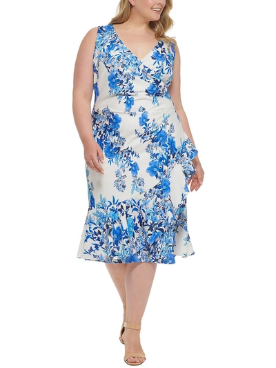 Eliza J Plus Womens Knit Floral Midi Dress In Multi
