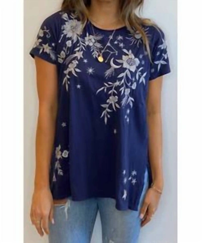 Johnny Was Mia Short Sleev Knit Tunic In Deep Navy In Blue