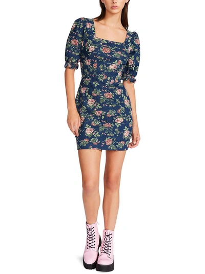 Betsey Johnson Womens Floral Square Neck Mini Dress In Blue