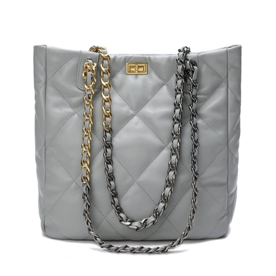 Tiffany & Fred Paris Tiffany & Fred Quilted Sheepskin Leather Tote/ Shoulder Bag In Grey