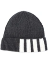 THOM BROWNE 4-BAR STRIPE CASHMERE RIB HAT,MKH009A0001112162690