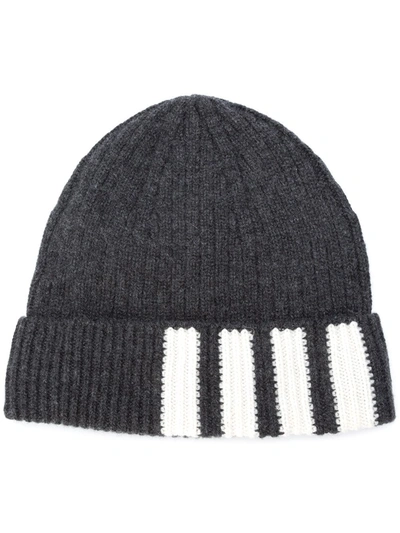 THOM BROWNE 4-BAR STRIPE CASHMERE RIB HAT,MKH009A0001112162690