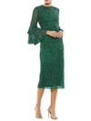 Mac Duggal Tiered Ruffle-sleeve Sequin Midi Dress In Green